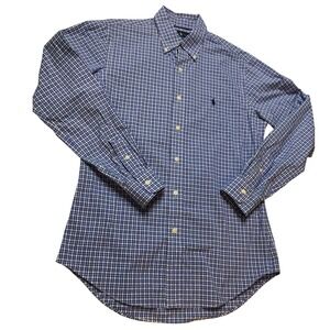 Ralph Lauren Mens Slim Fit Non Iron Gingham Button Down Shirt Blue White Medium
